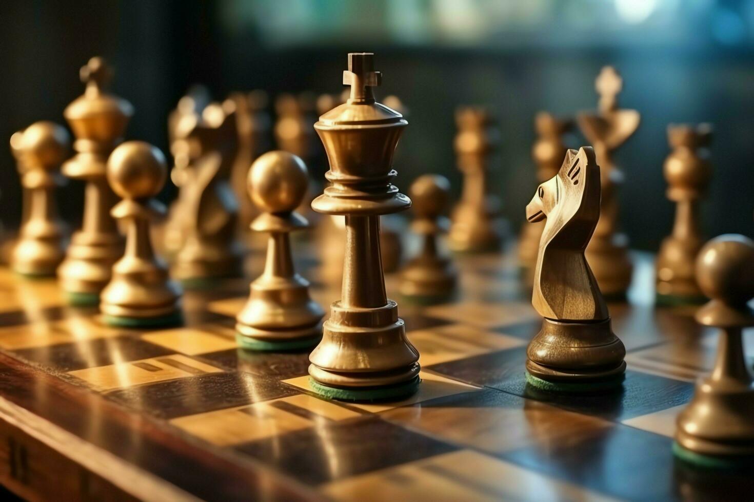 Chessboard with business strategy, tactic and competition of a chess game. Business and leadership concept by AI Generated photo