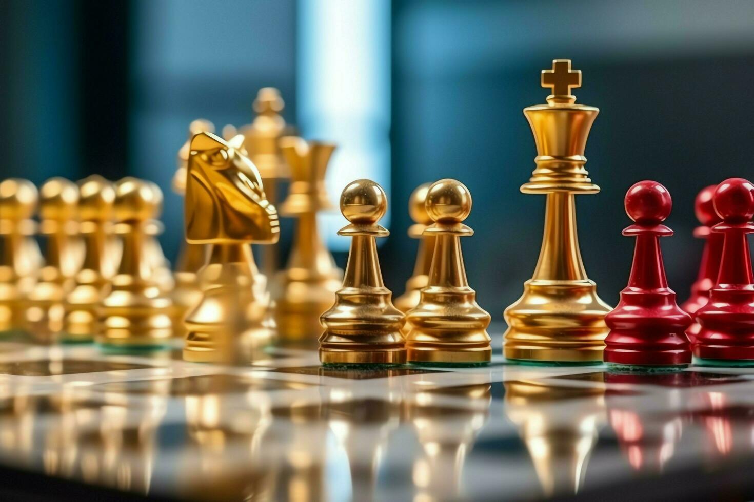 Chessboard with business strategy, tactic and competition of a chess game. Business and leadership concept by AI Generated photo