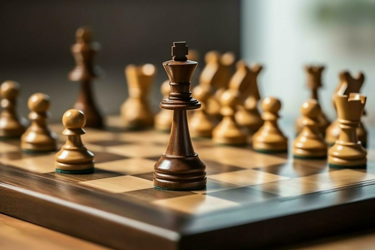 Chessboard with business strategy, tactic and competition of a chess game. Business and leadership concept by AI Generated photo