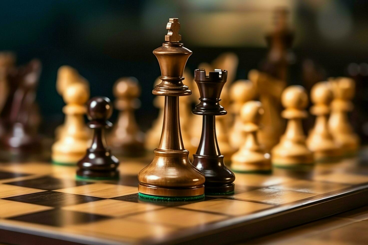 Chessboard with business strategy, tactic and competition of a chess game. Business and leadership concept by AI Generated photo