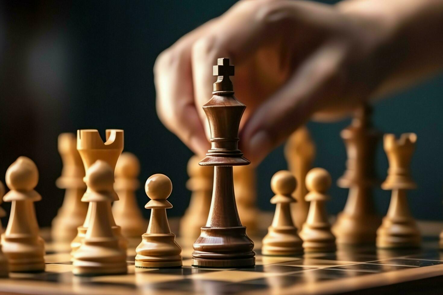 Chessboard with business strategy, tactic and competition of a chess game. Business and leadership concept by AI Generated photo