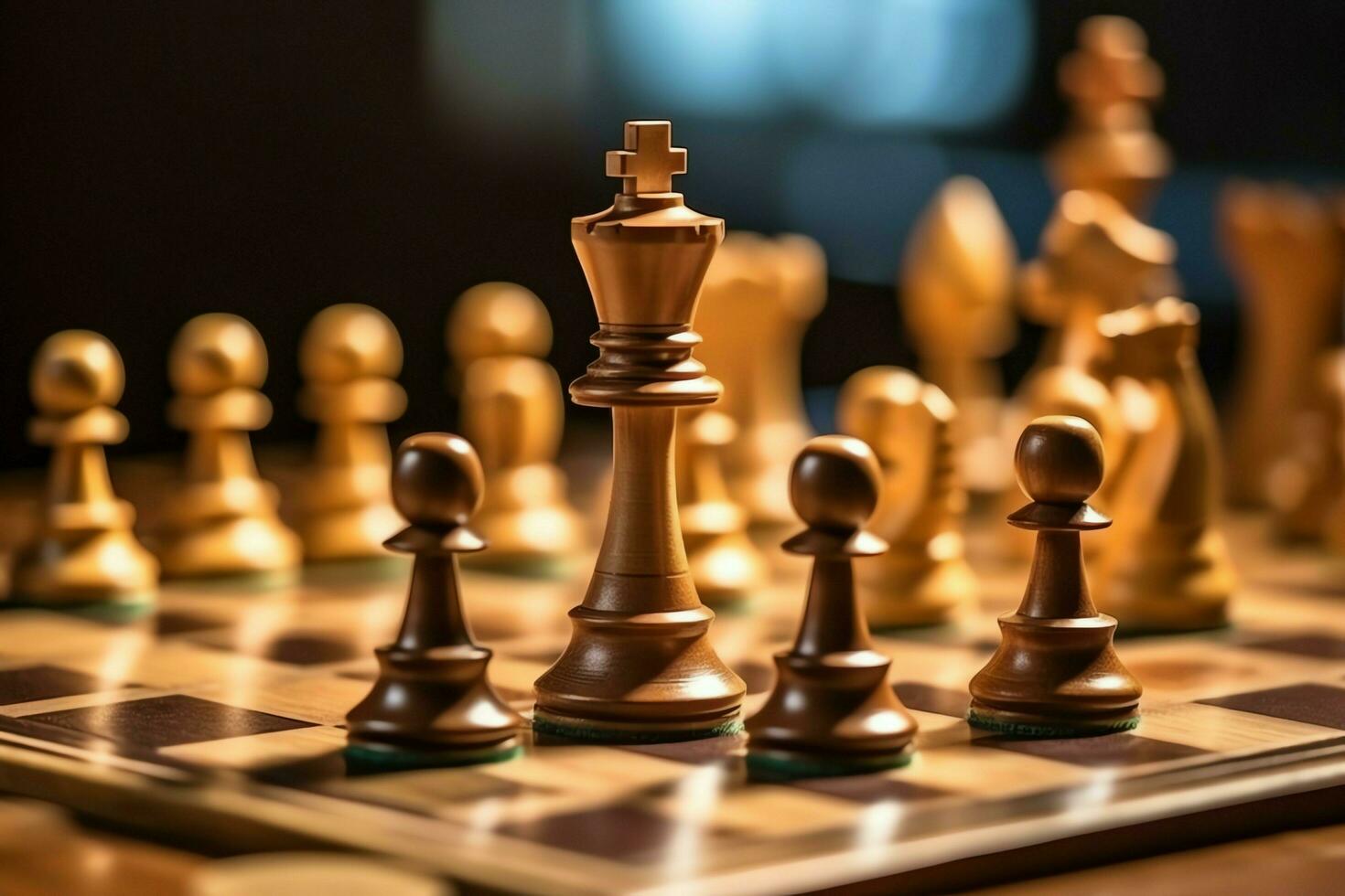 Chessboard with business strategy, tactic and competition of a chess game. Business and leadership concept by AI Generated photo