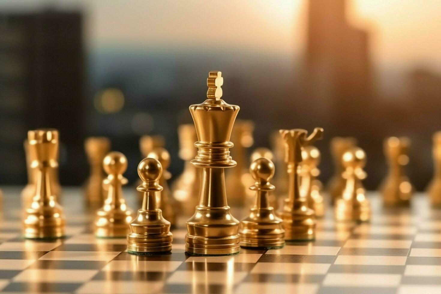 Chessboard with business strategy, tactic and competition of a chess game. Business and leadership concept by AI Generated photo