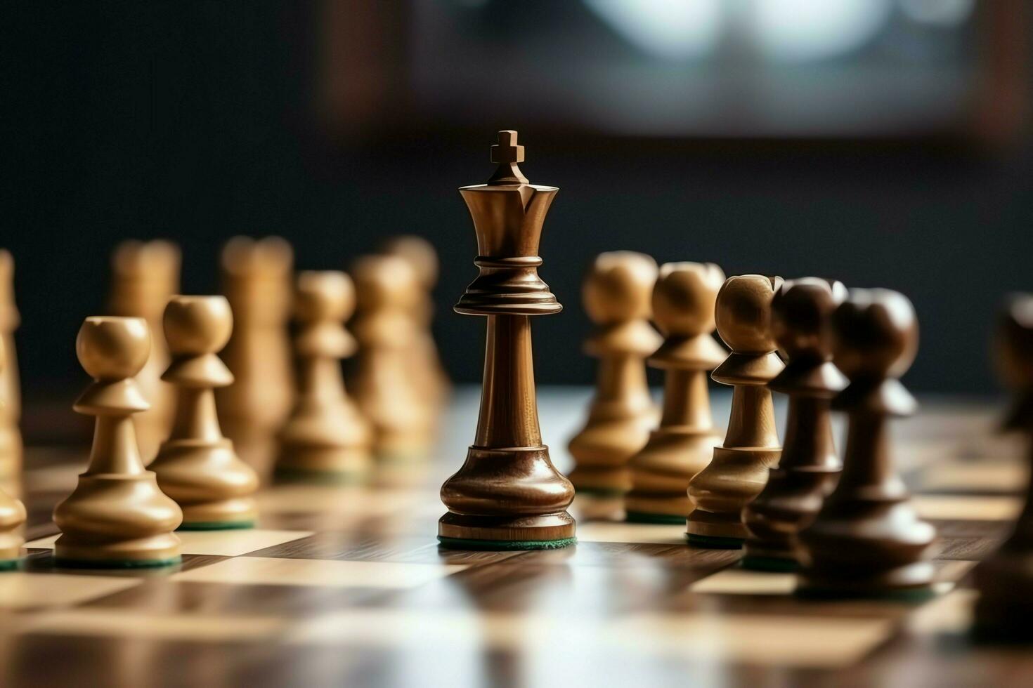 Chessboard with business strategy, tactic and competition of a chess game. Business and leadership concept by AI Generated photo
