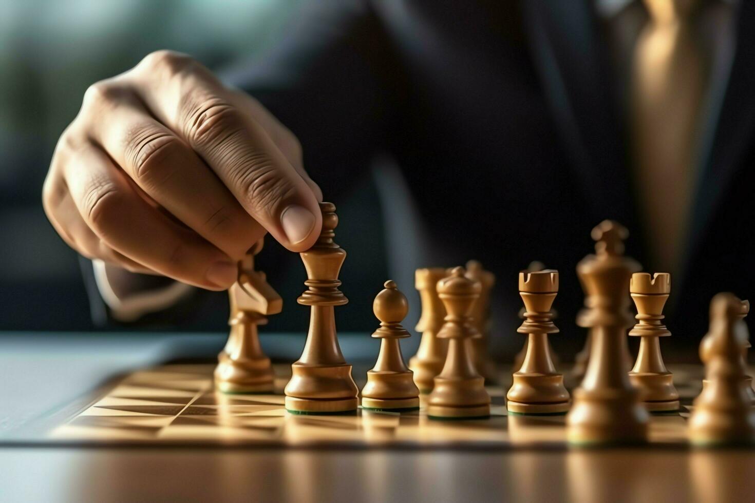 Chessboard with business strategy, tactic and competition of a chess game. Business and leadership concept by AI Generated photo