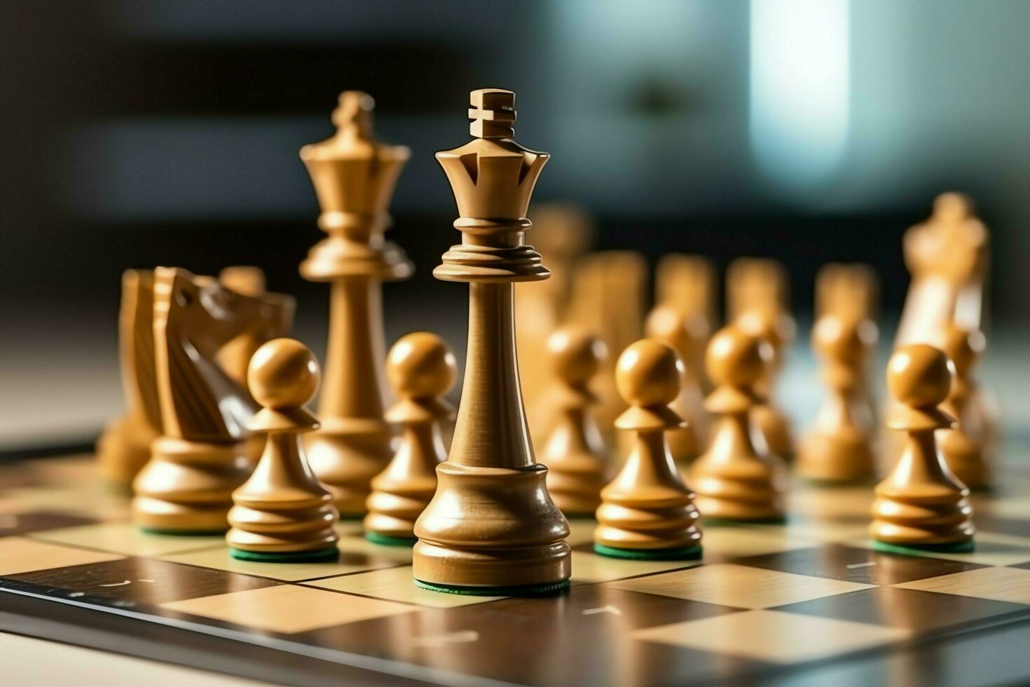 Chessboard with business strategy, tactic and competition of a chess game. Business and leadership concept by AI Generated photo