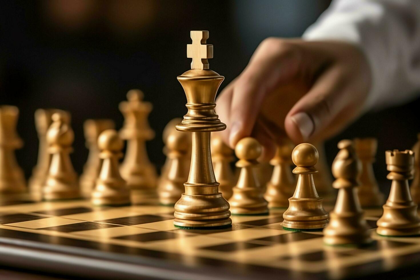 Chessboard with business strategy, tactic and competition of a chess game. Business and leadership concept by AI Generated photo