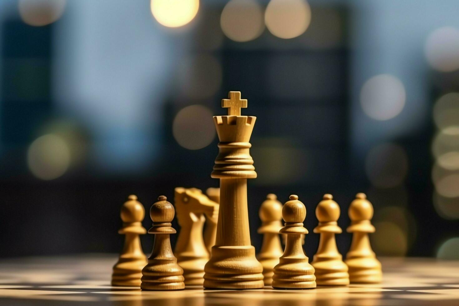 Chessboard with business strategy, tactic and competition of a chess game. Business and leadership concept by AI Generated photo
