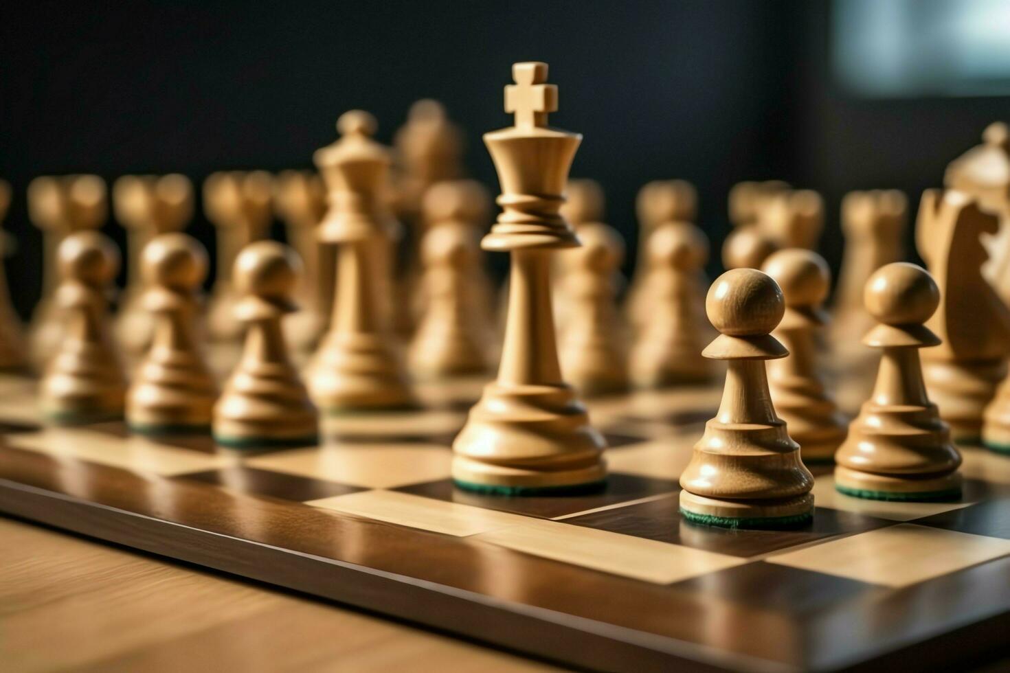 Chessboard with business strategy, tactic and competition of a chess game. Business and leadership concept by AI Generated photo