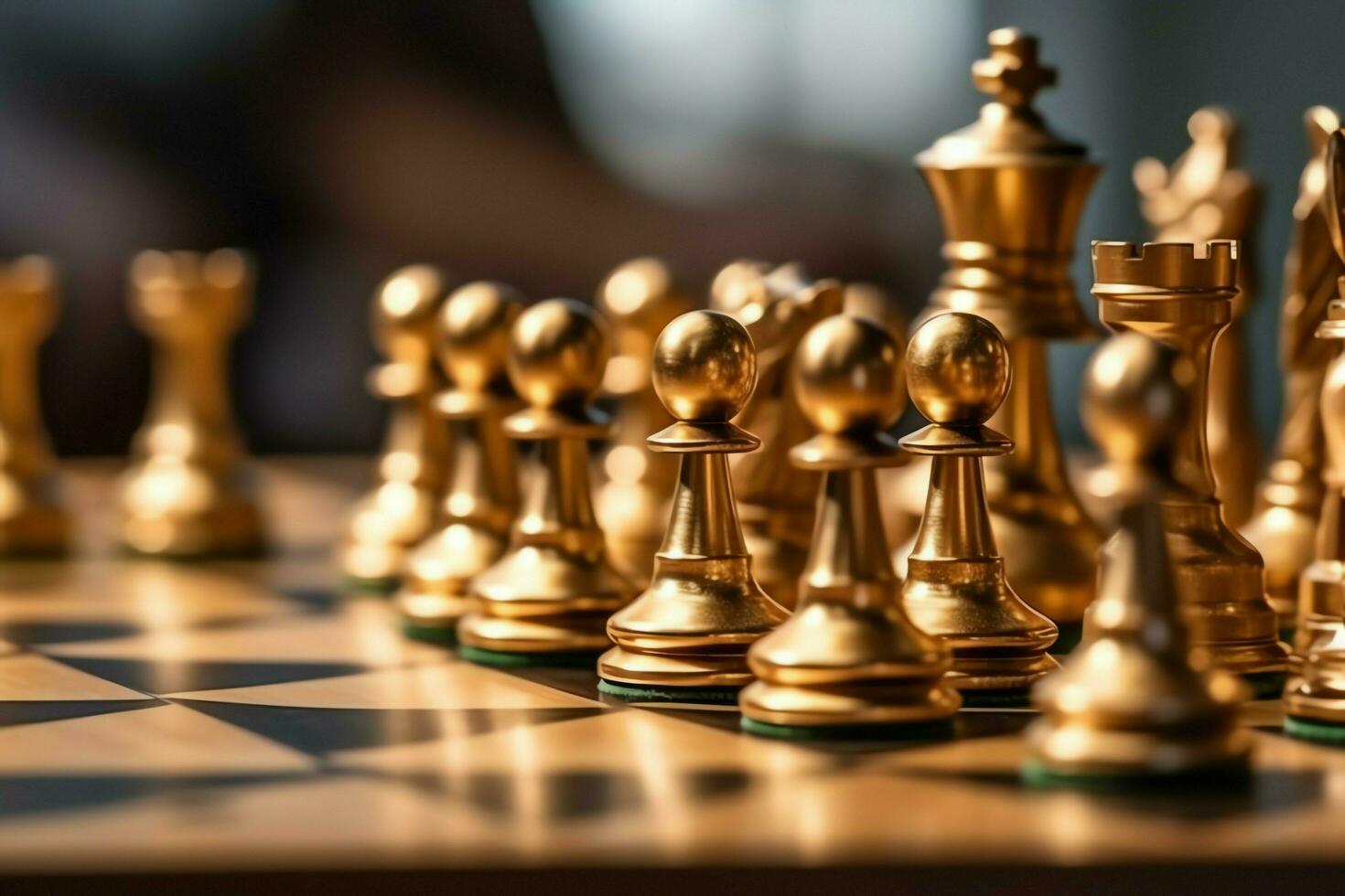 Chessboard with business strategy, tactic and competition of a chess game. Business and leadership concept by AI Generated photo