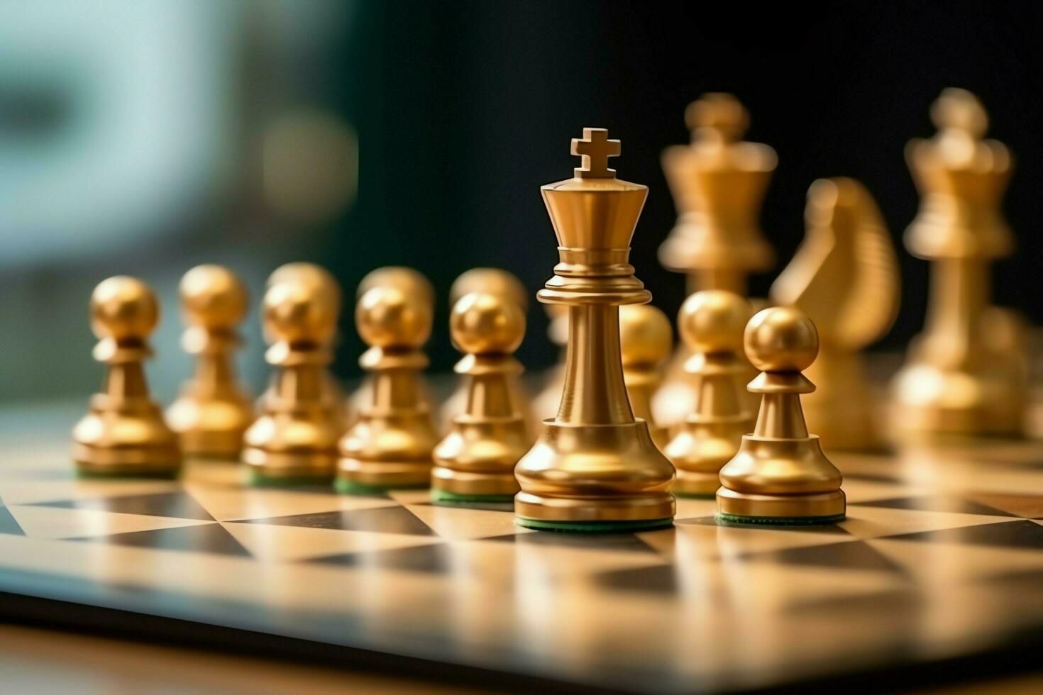 Chessboard with business strategy, tactic and competition of a chess game. Business and leadership concept by AI Generated photo
