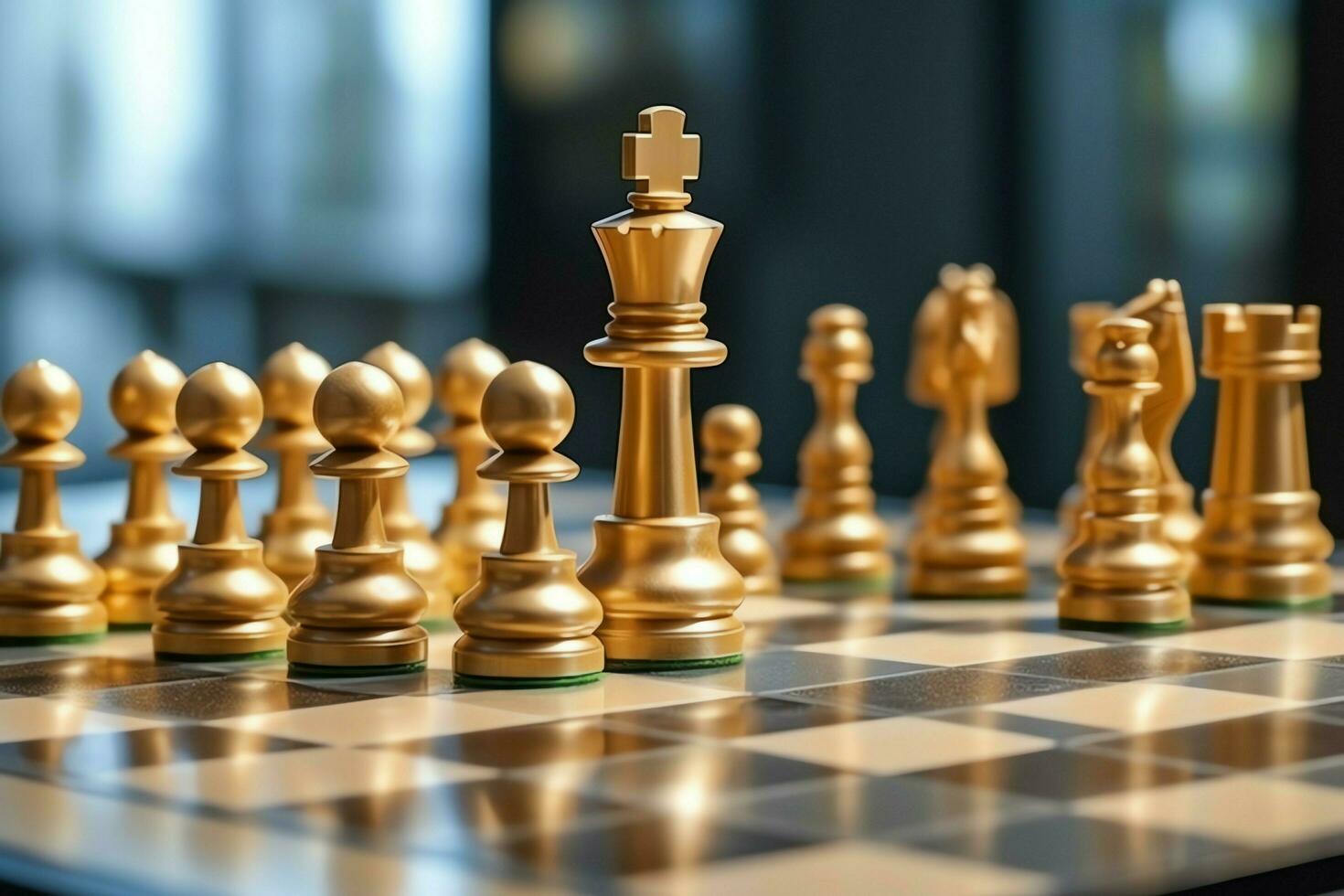 Chessboard with business strategy, tactic and competition of a chess game. Business and leadership concept by AI Generated photo
