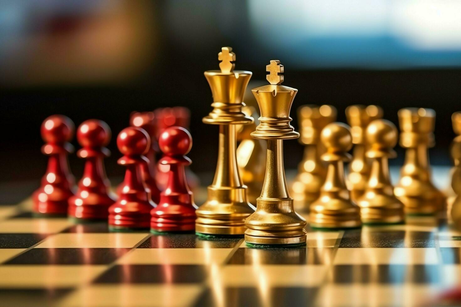 Chessboard with business strategy, tactic and competition of a chess game. Business and leadership concept by AI Generated photo