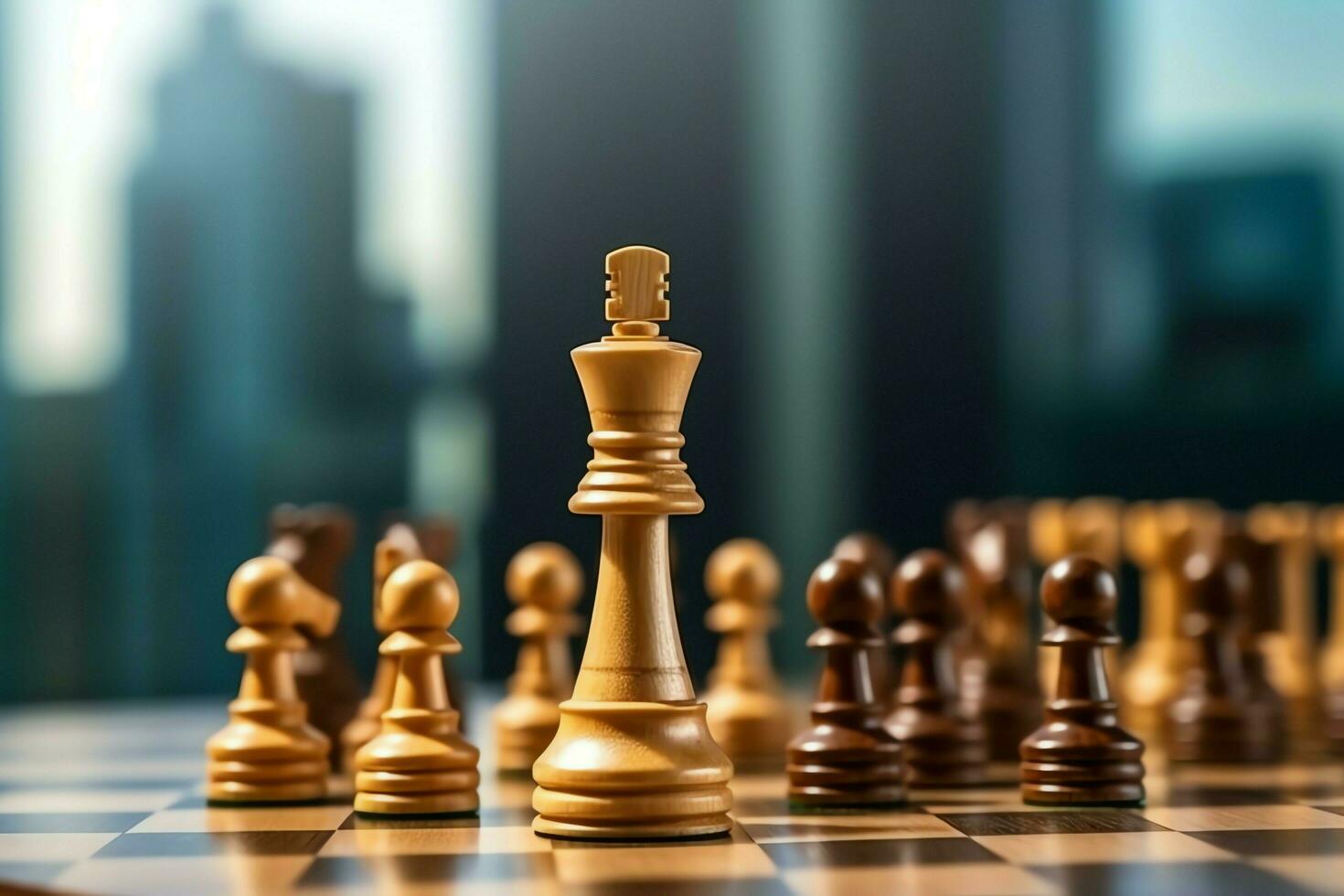 Chessboard with business strategy, tactic and competition of a chess game. Business and leadership concept by AI Generated photo