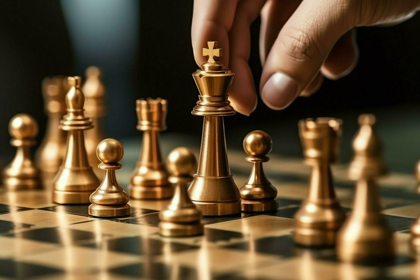 Chessboard with business strategy, tactic and competition of a chess game. Business and leadership concept by AI Generated photo