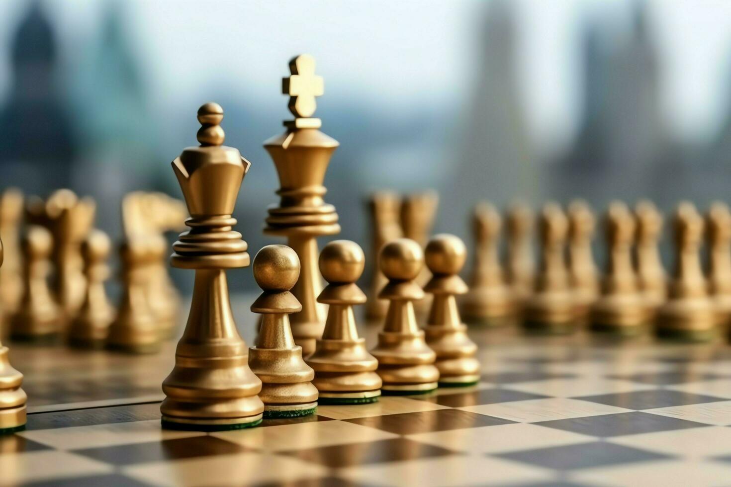 Chessboard with business strategy, tactic and competition of a chess game. Business and leadership concept by AI Generated photo