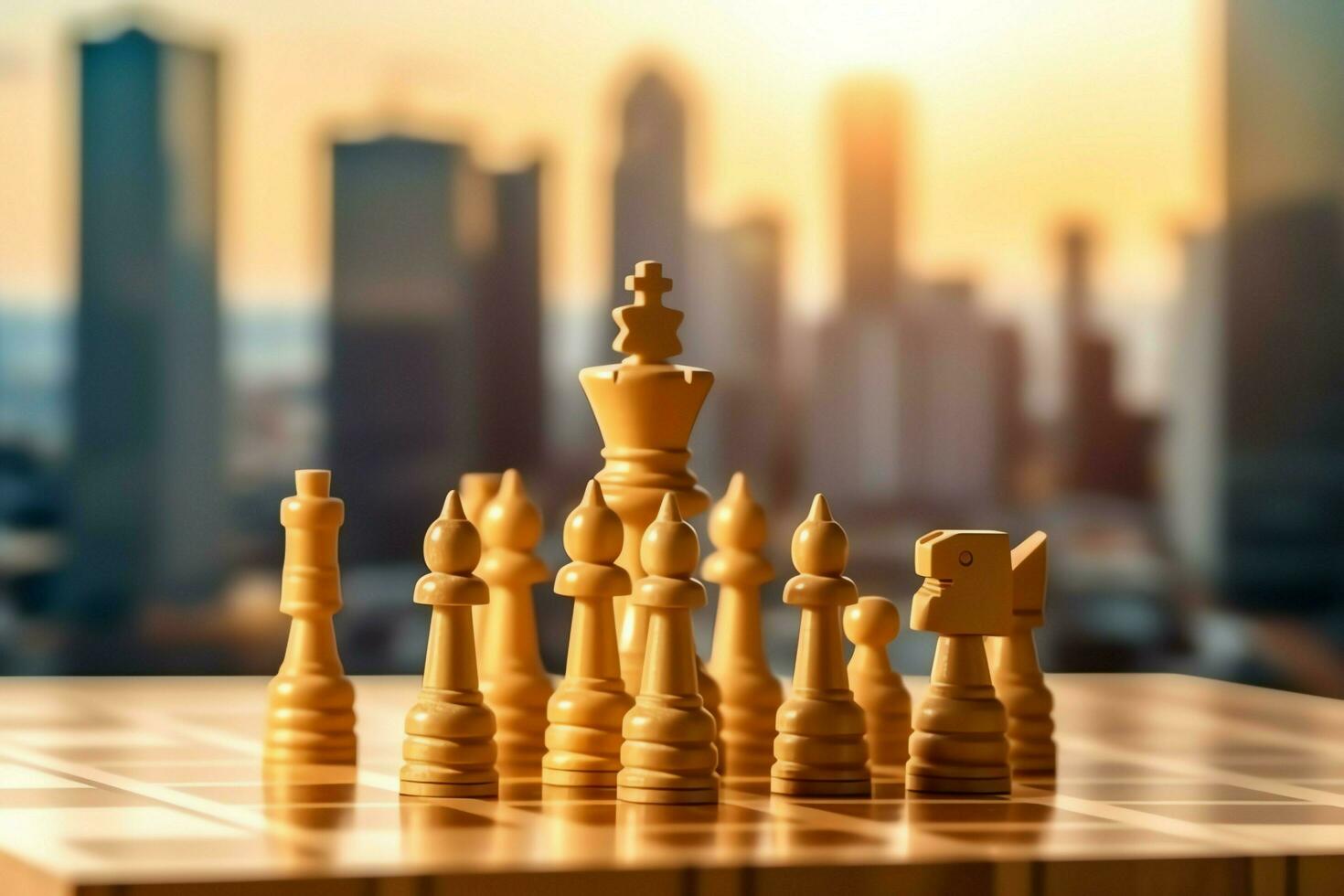 Chessboard with business strategy, tactic and competition of a chess game. Business and leadership concept by AI Generated photo