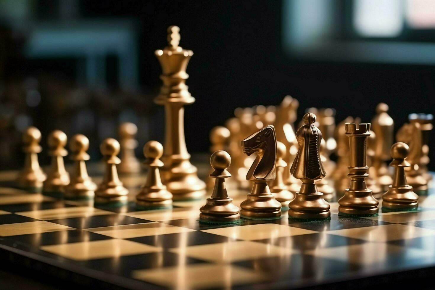 Chessboard with business strategy, tactic and competition of a chess game. Business and leadership concept by AI Generated photo