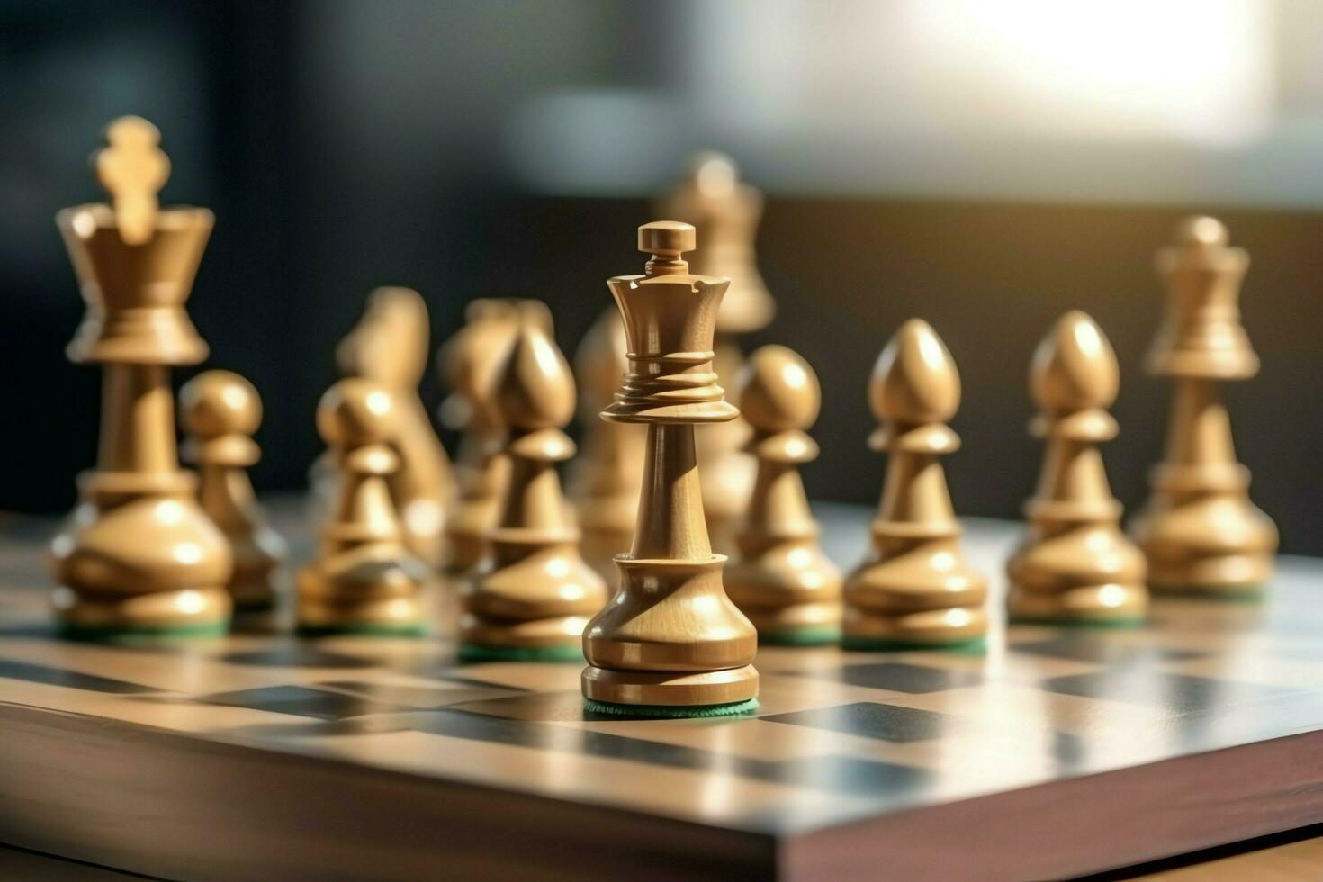 Chessboard with business strategy, tactic and competition of a chess game. Business and leadership concept by AI Generated photo