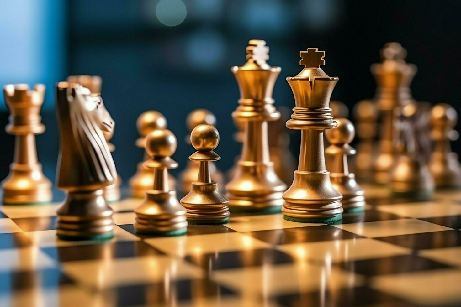 Chessboard with business strategy, tactic and competition of a chess game. Business and leadership concept by AI Generated photo