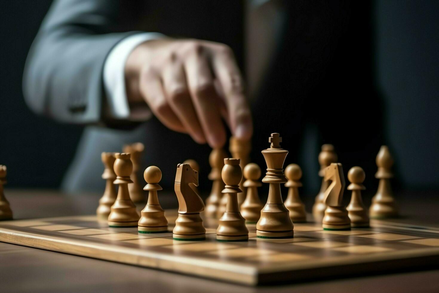 Chessboard with business strategy, tactic and competition of a chess game. Business and leadership concept by AI Generated photo