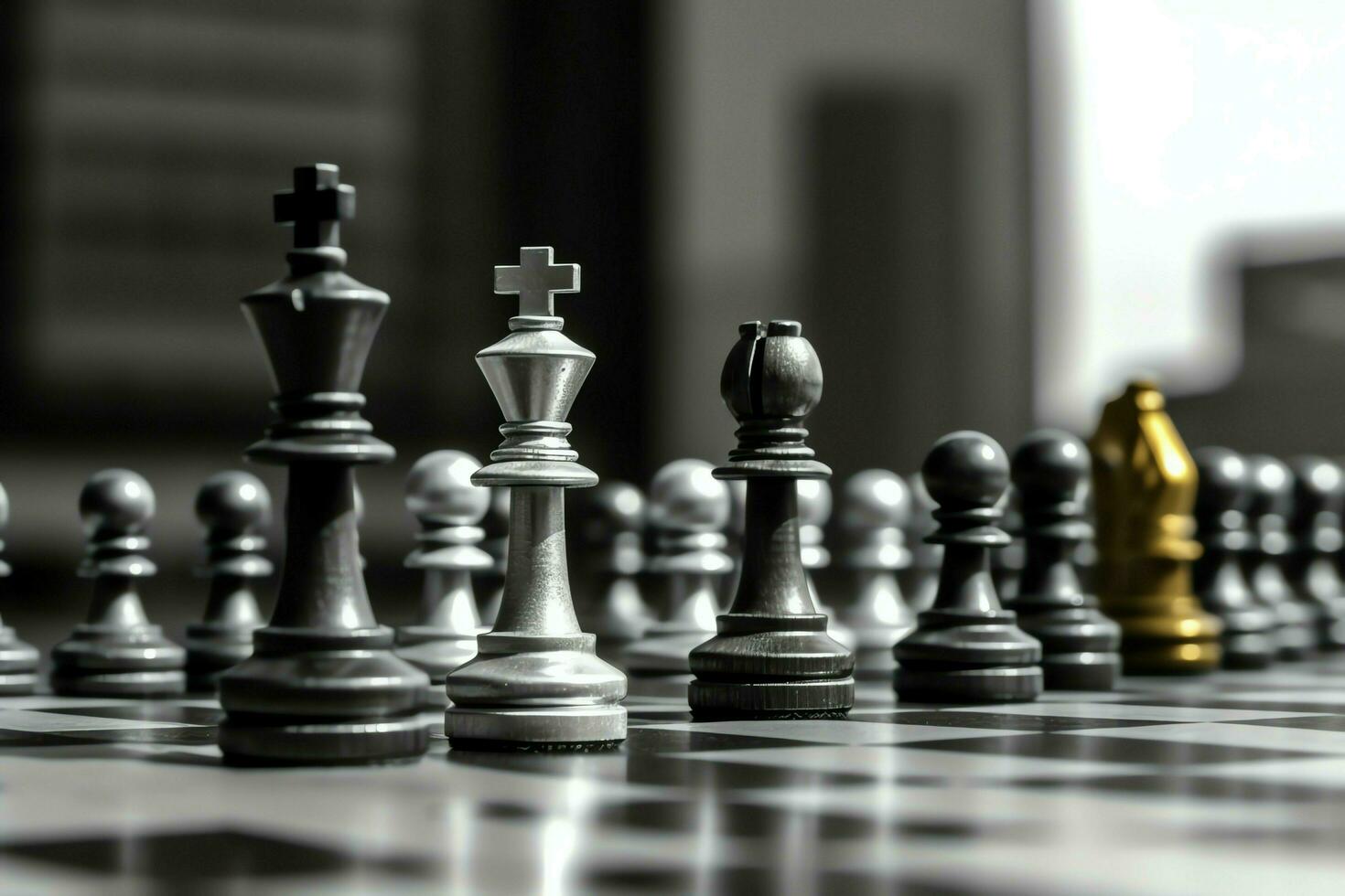 Chessboard with business strategy, tactic and competition of a chess game. Business and leadership concept by AI Generated photo