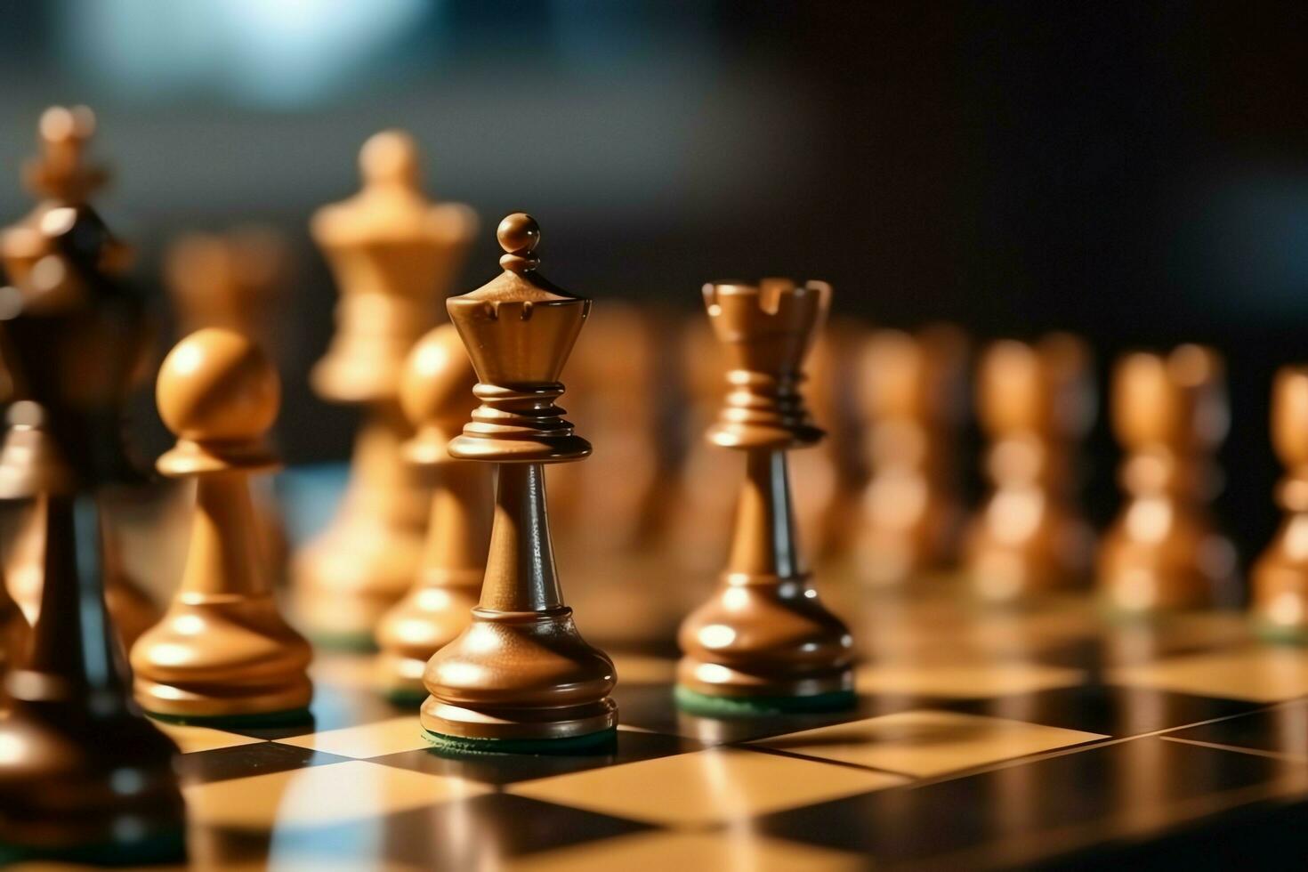 Chessboard with business strategy, tactic and competition of a chess game. Business and leadership concept by AI Generated photo