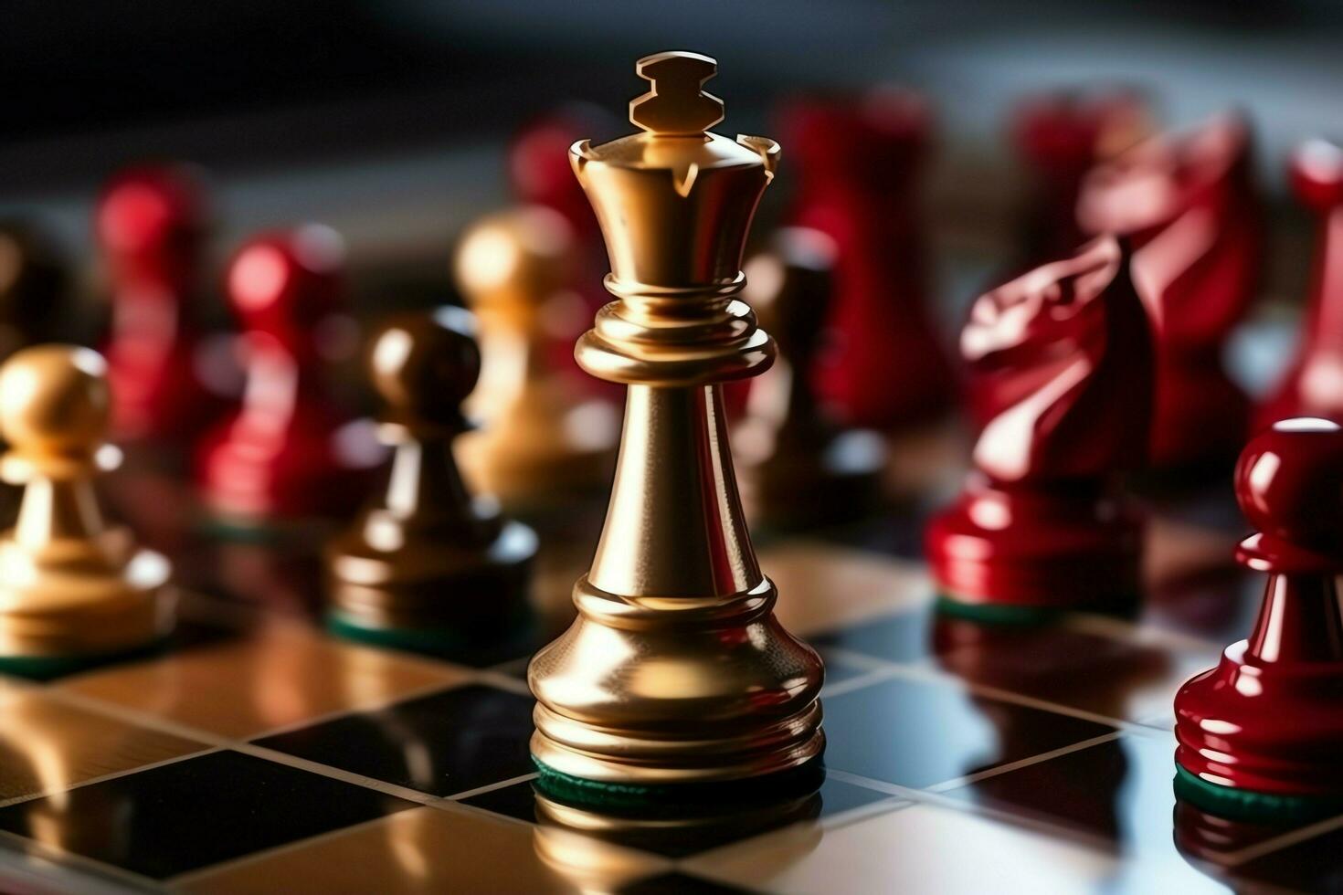 Chessboard with business strategy, tactic and competition of a chess game. Business and leadership concept by AI Generated photo