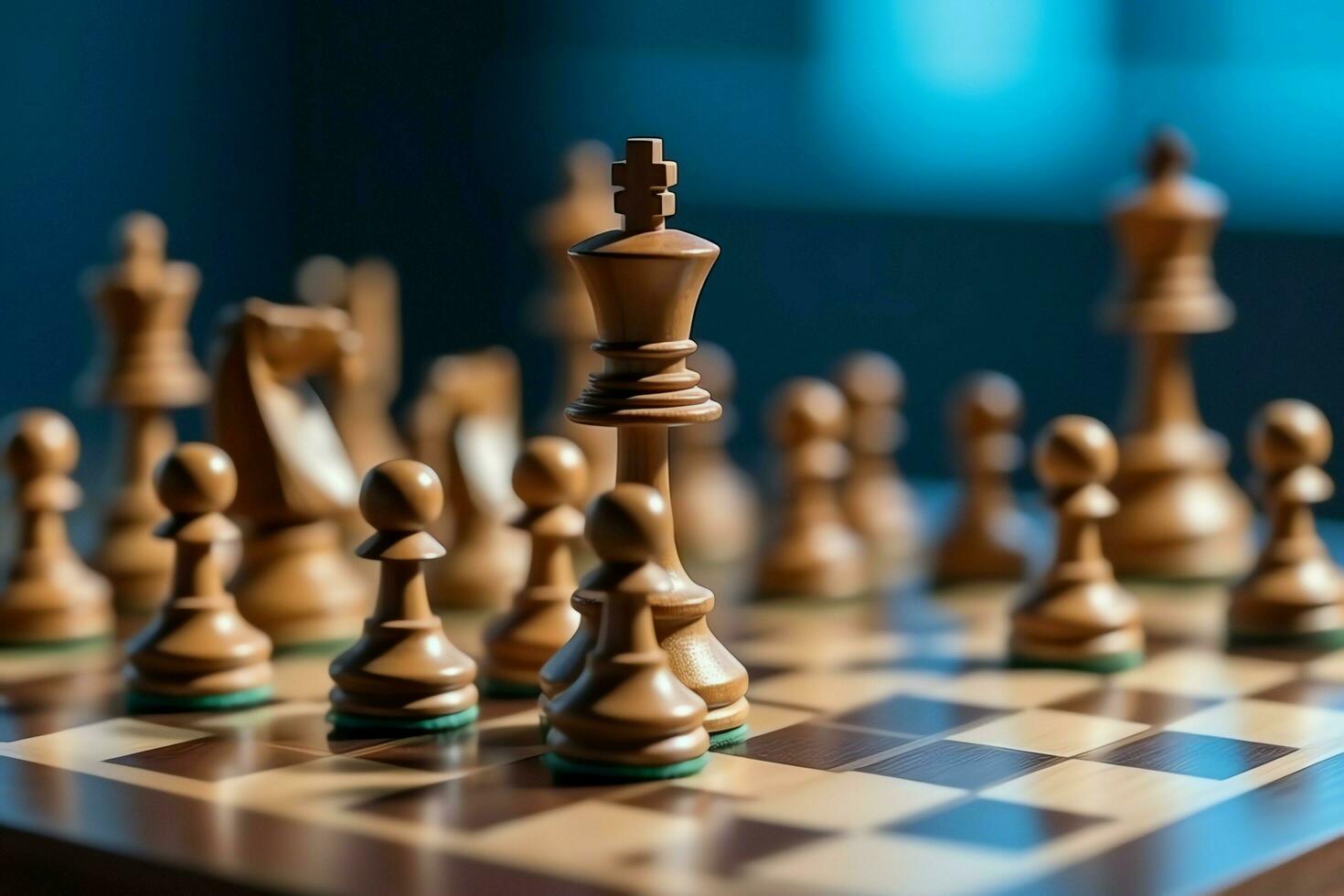 Chessboard with business strategy, tactic and competition of a chess game. Business and leadership concept by AI Generated photo