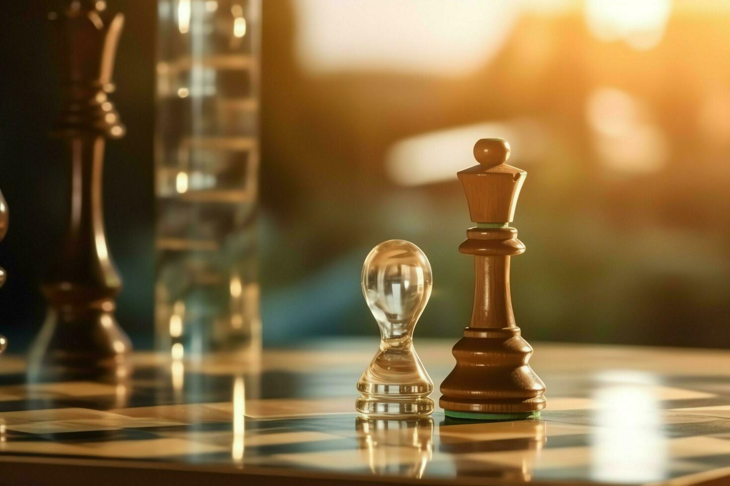 Chessboard with business strategy, tactic and competition of a chess game. Business and leadership concept by AI Generated photo