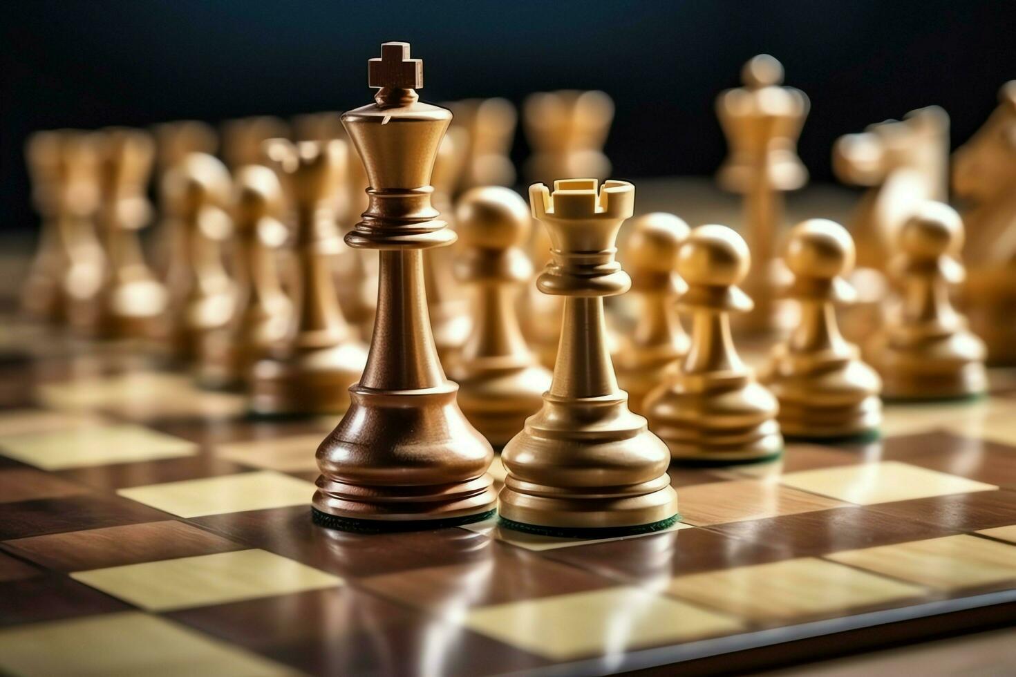 Chessboard with business strategy, tactic and competition of a chess game. Business and leadership concept by AI Generated photo