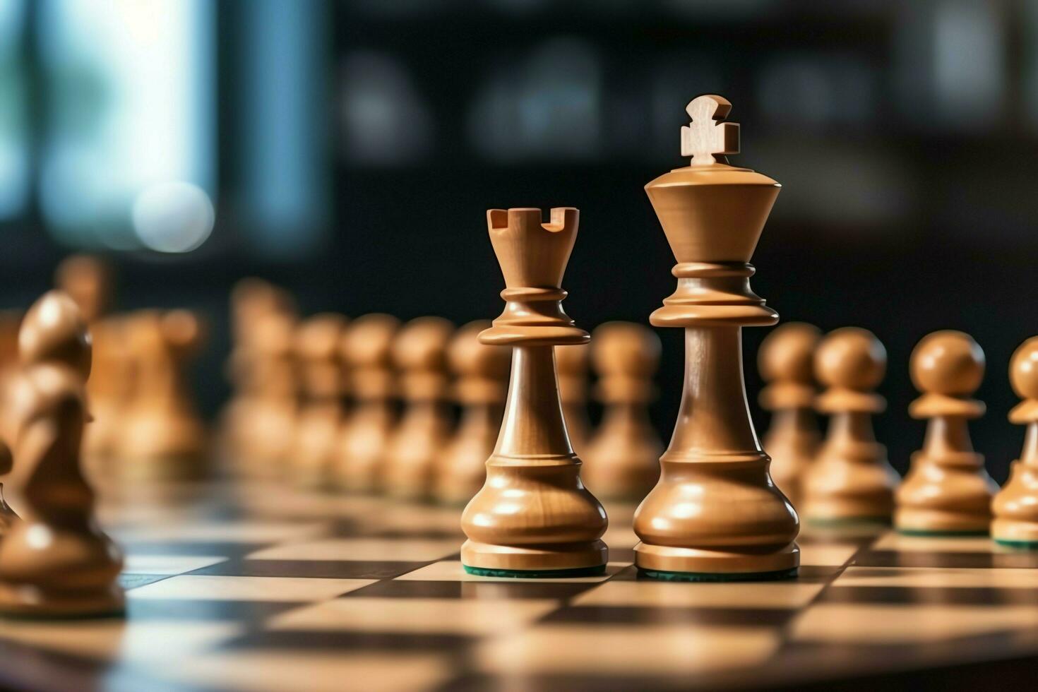Chessboard with business strategy, tactic and competition of a chess game. Business and leadership concept by AI Generated photo