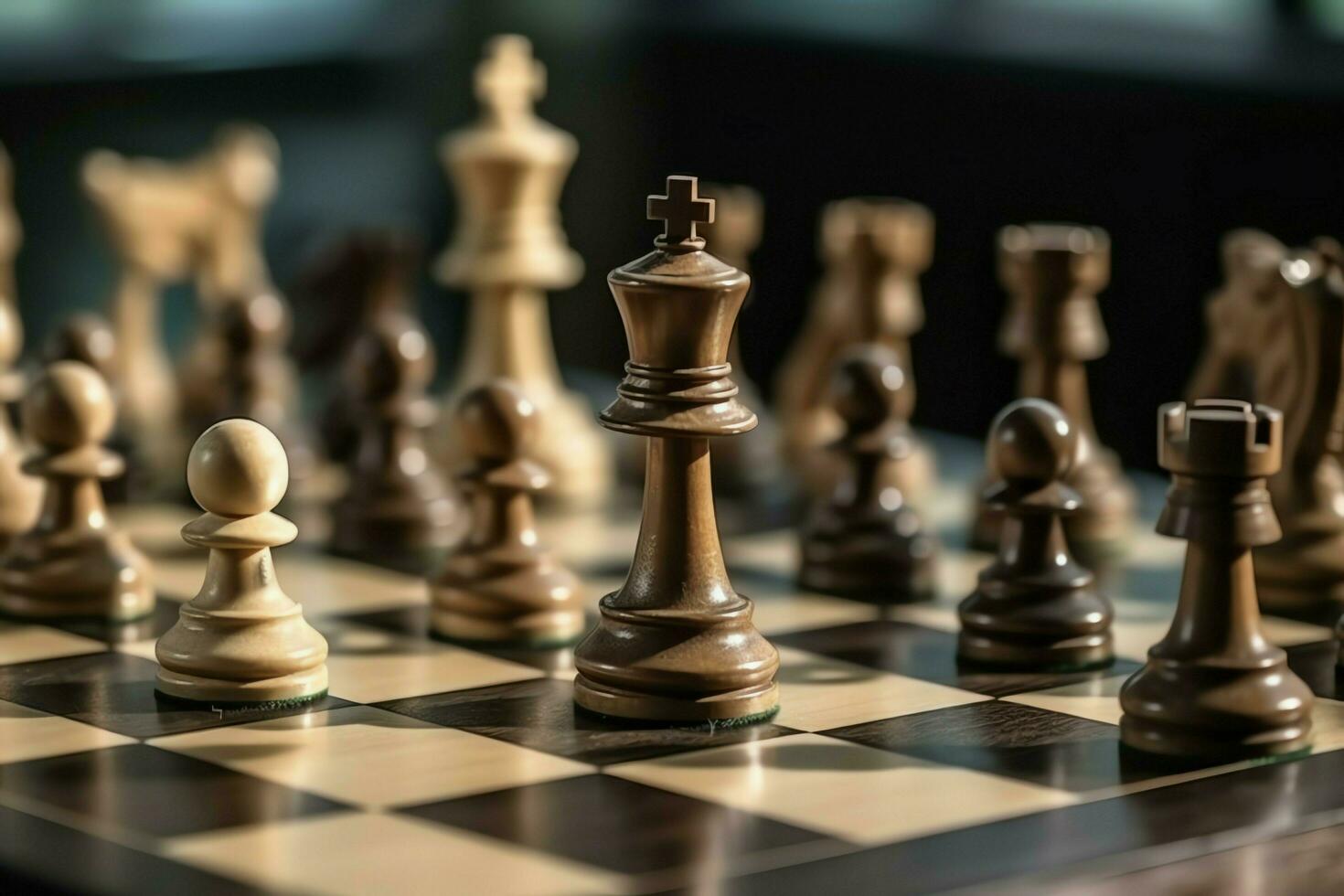 Chessboard with business strategy, tactic and competition of a chess game. Business and leadership concept by AI Generated photo