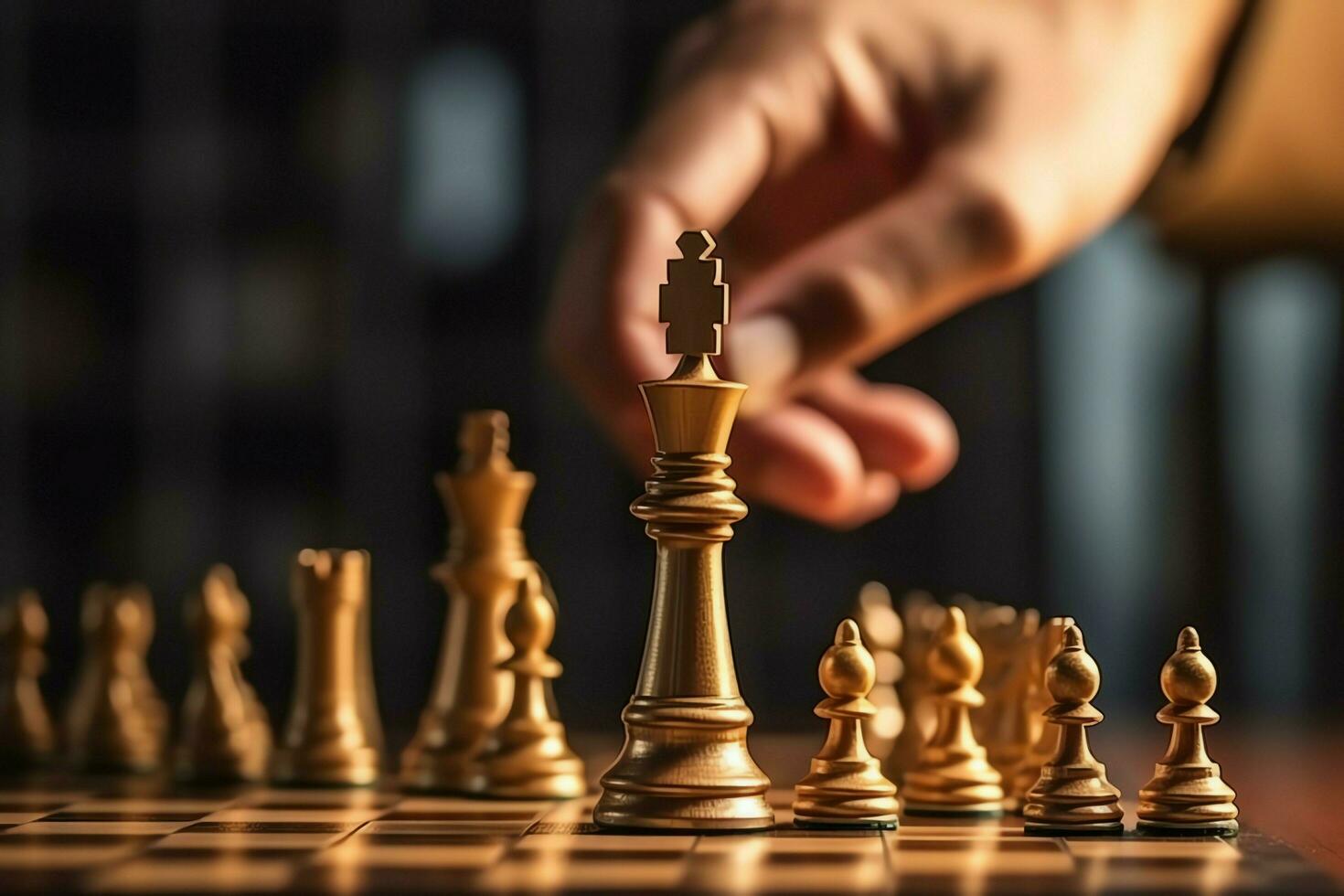 Chessboard with business strategy, tactic and competition of a chess game. Business and leadership concept by AI Generated photo