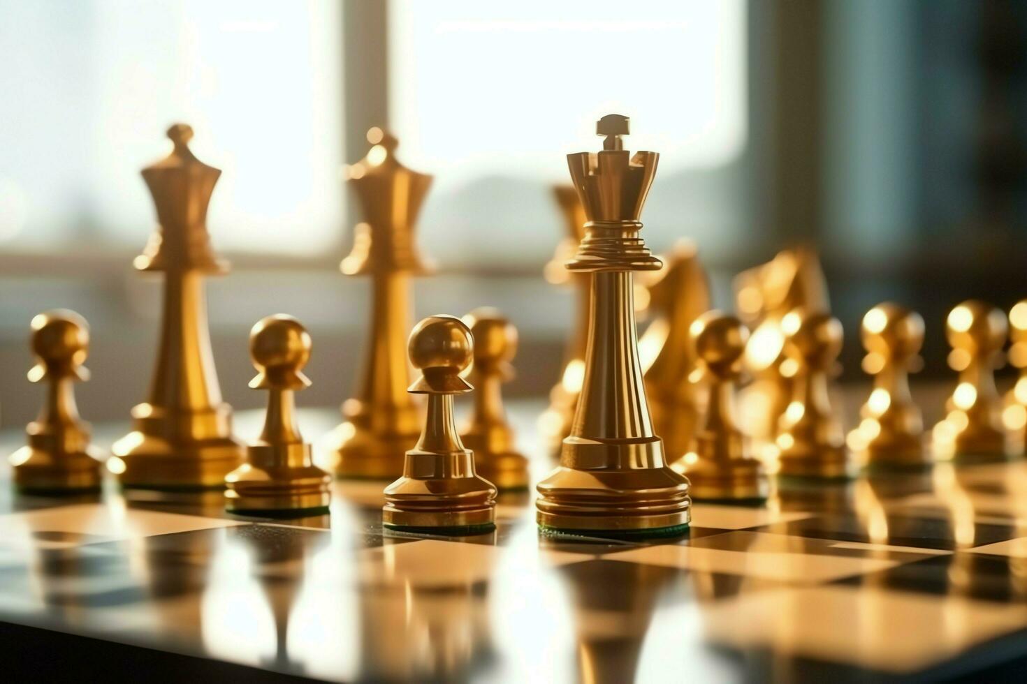 Chessboard with business strategy, tactic and competition of a chess game. Business and leadership concept by AI Generated photo