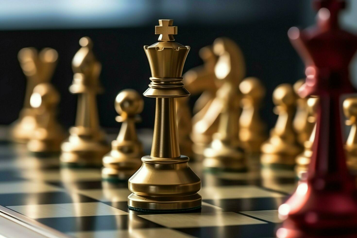Chessboard with business strategy, tactic and competition of a chess game. Business and leadership concept by AI Generated photo