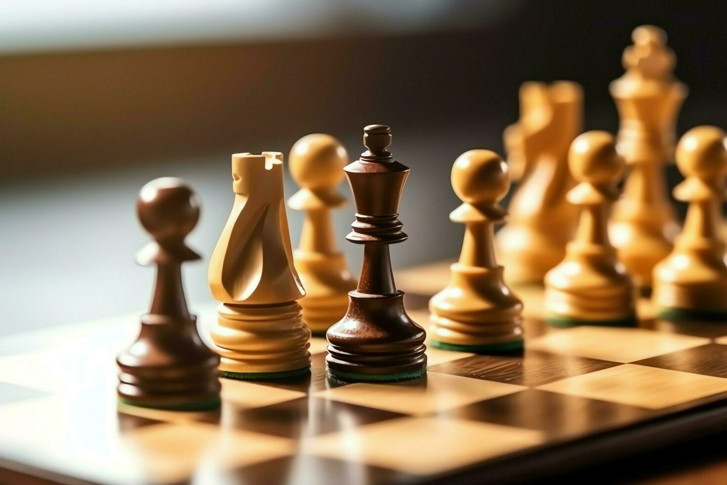 Chessboard with business strategy, tactic and competition of a chess game. Business and leadership concept by AI Generated photo