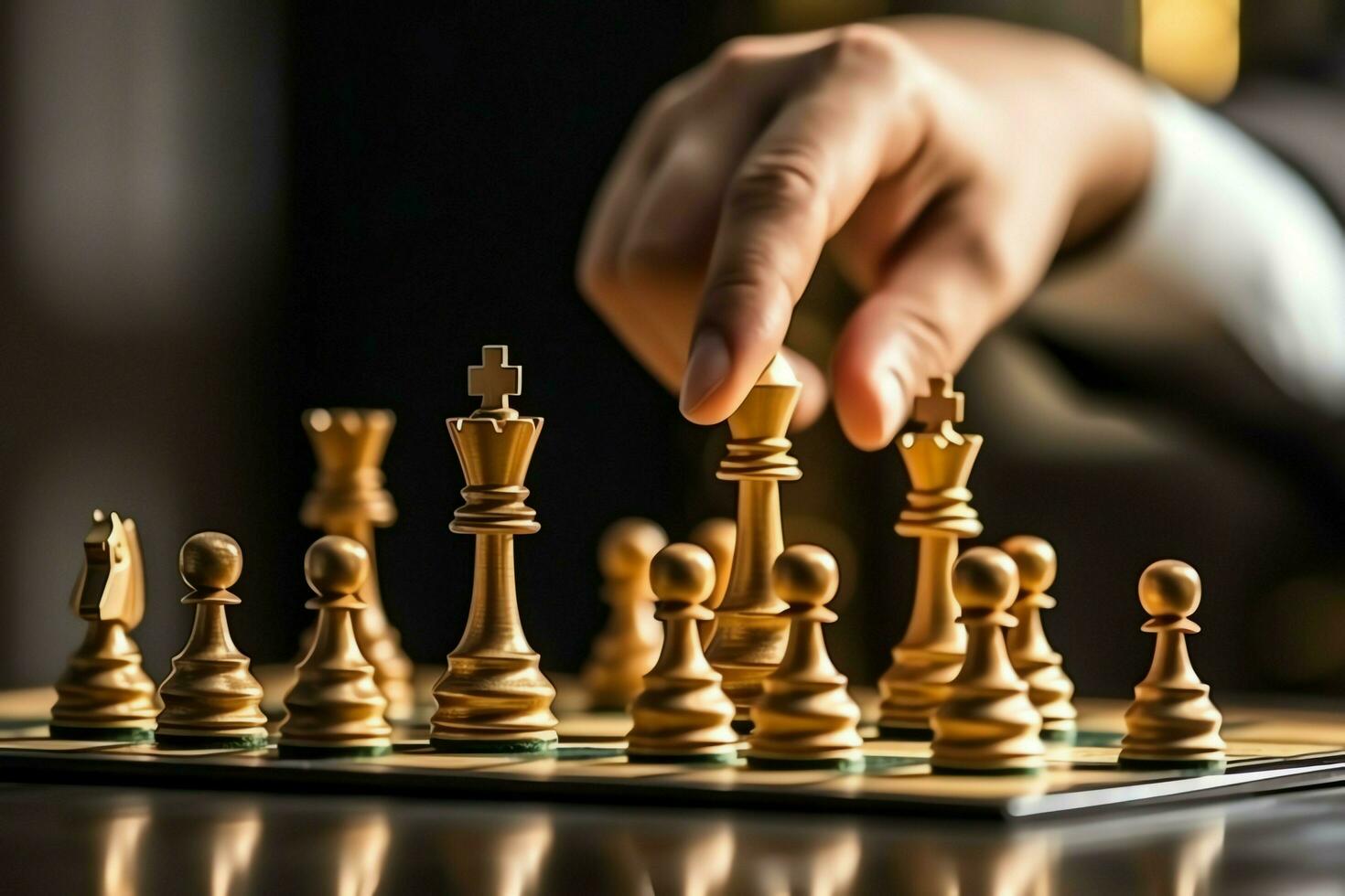 Chessboard with business strategy, tactic and competition of a chess game. Business and leadership concept by AI Generated photo
