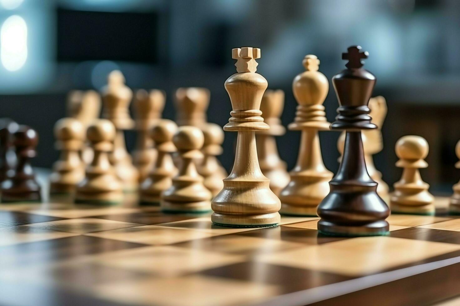Chessboard with business strategy, tactic and competition of a chess game. Business and leadership concept by AI Generated photo