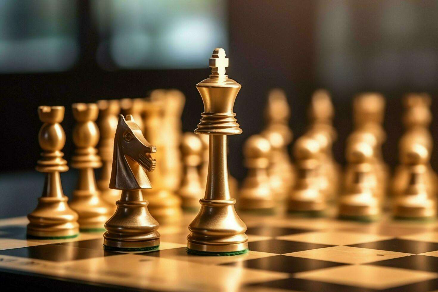 Chessboard with business strategy, tactic and competition of a chess game. Business and leadership concept by AI Generated photo