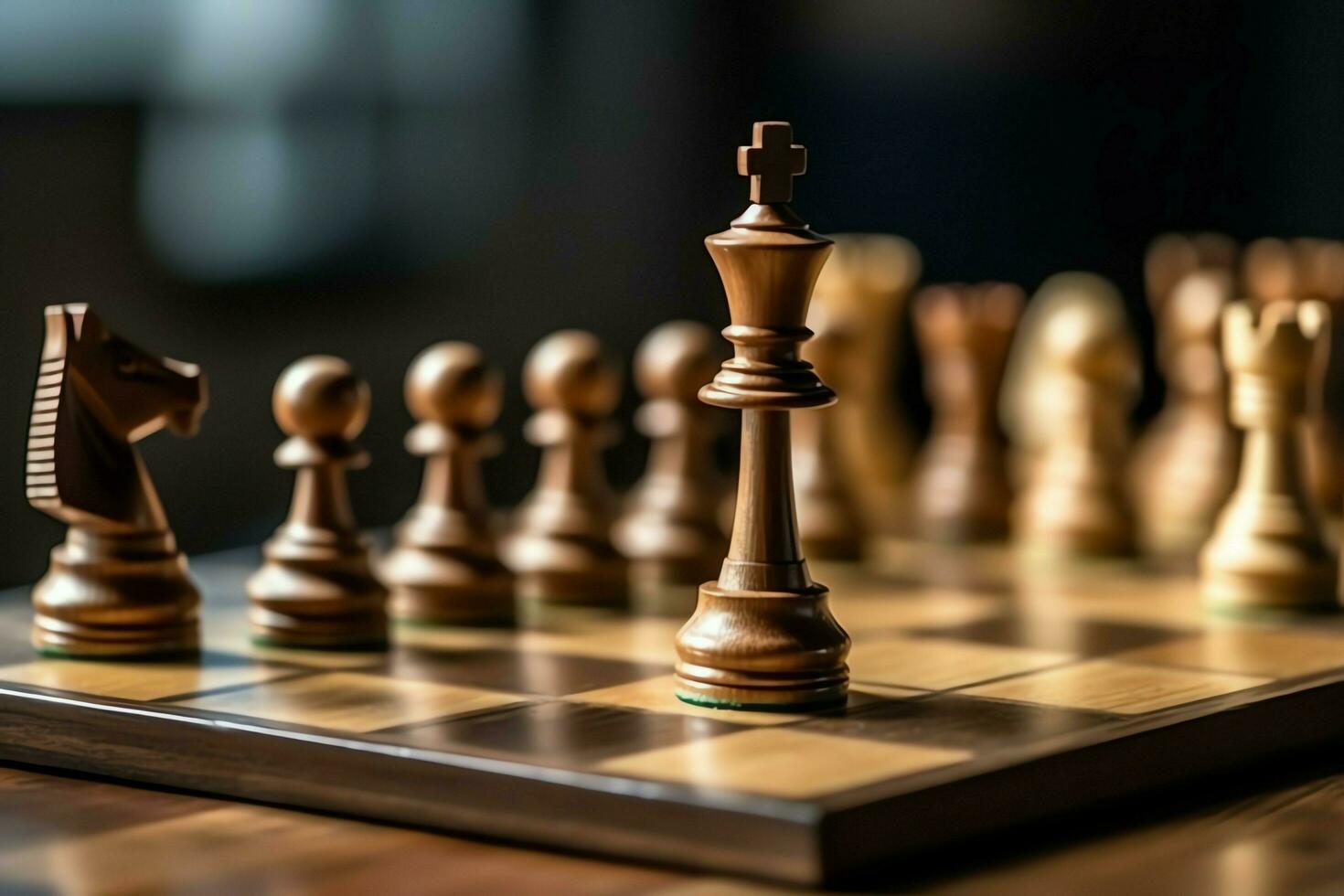 Chessboard with business strategy, tactic and competition of a chess game. Business and leadership concept by AI Generated photo