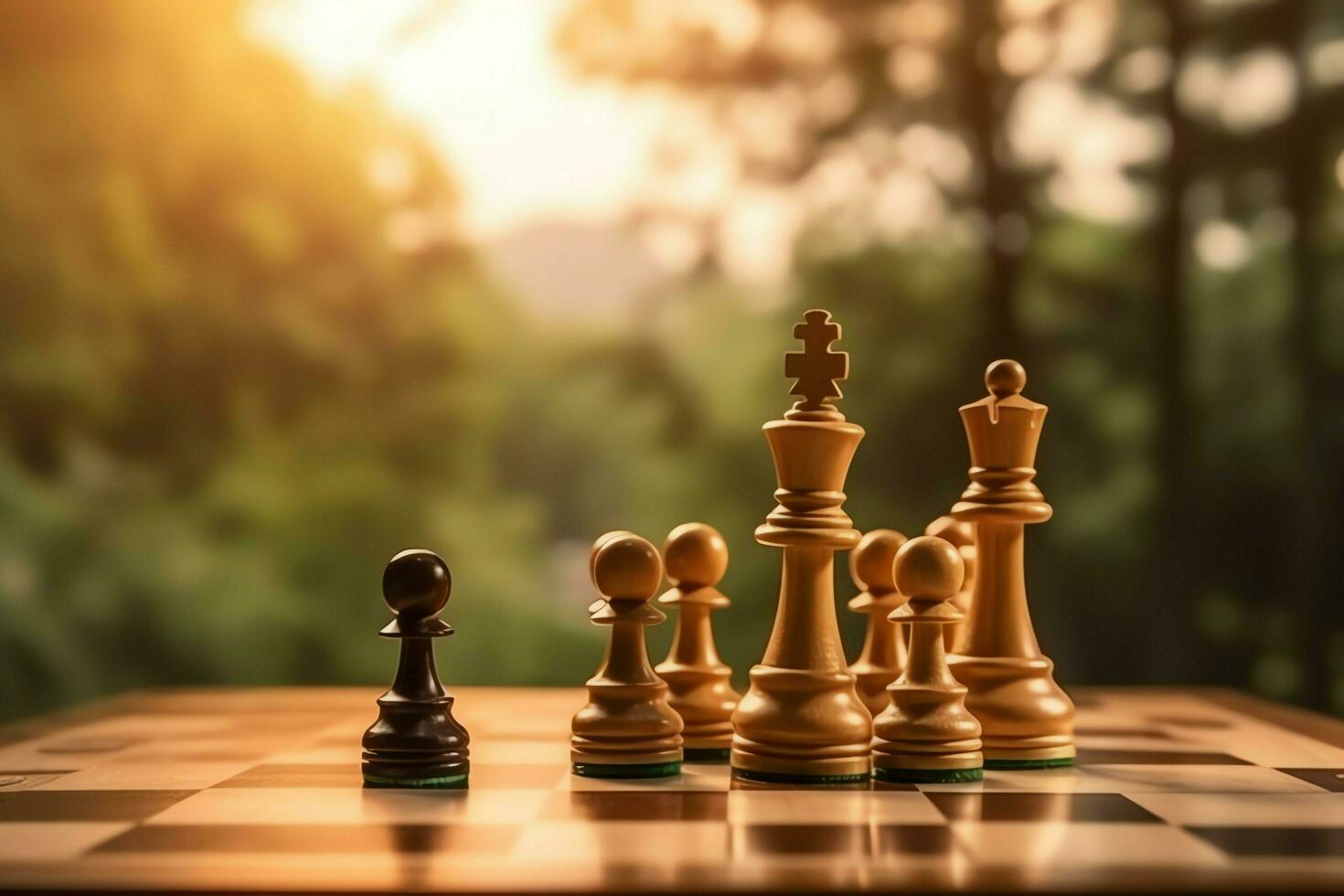 Chessboard with business strategy, tactic and competition of a chess game. Business and leadership concept by AI Generated photo