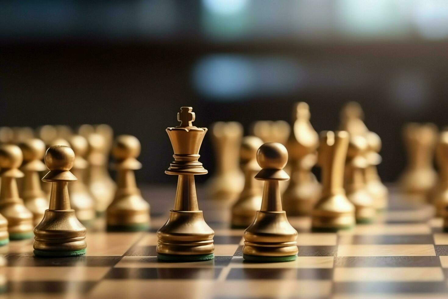 Chessboard with business strategy, tactic and competition of a chess game. Business and leadership concept by AI Generated photo