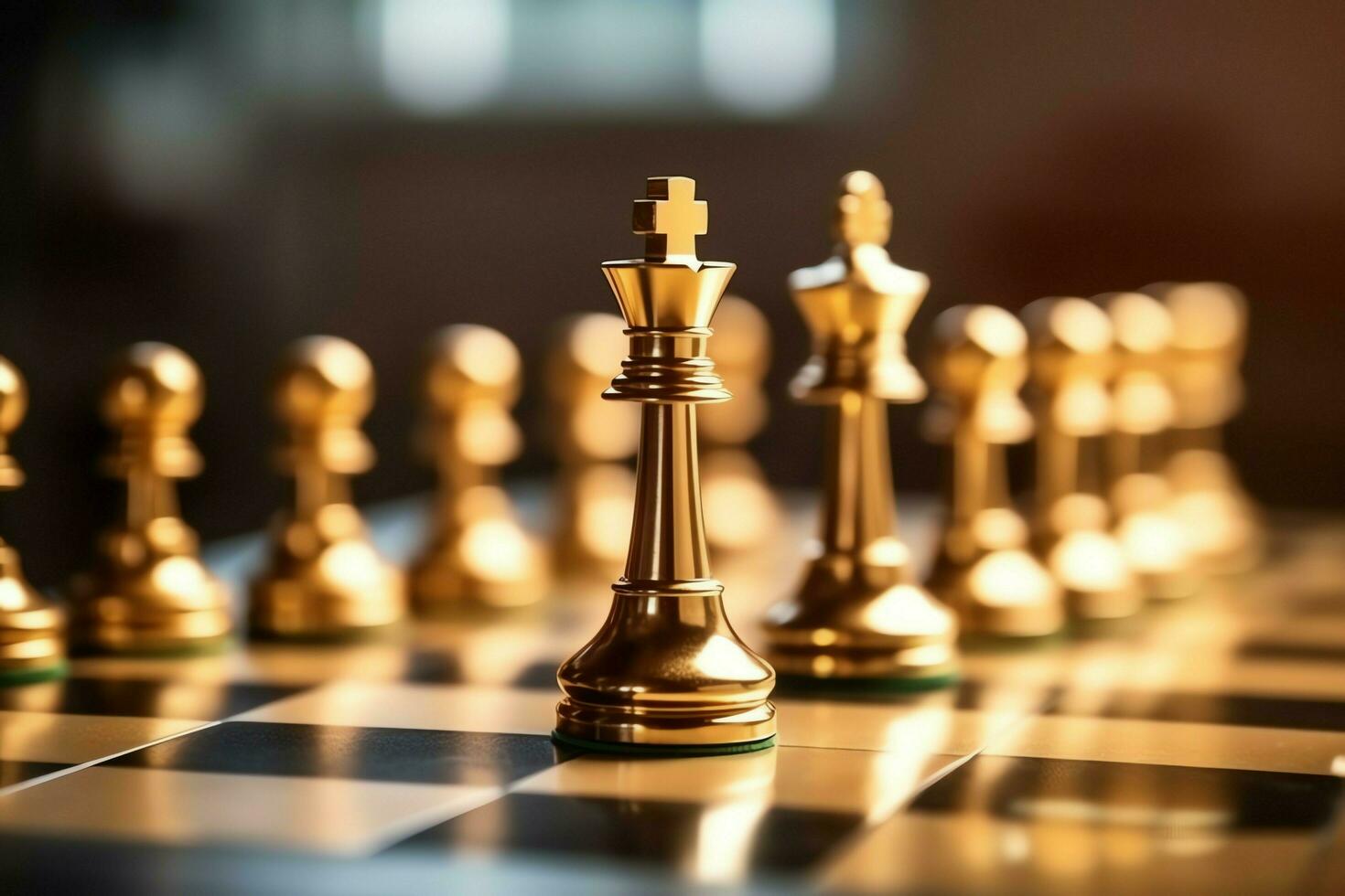 Chessboard with business strategy, tactic and competition of a chess game. Business and leadership concept by AI Generated photo