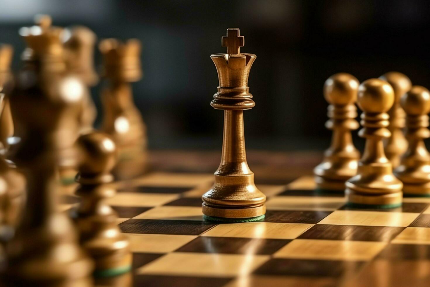 Chessboard with business strategy, tactic and competition of a chess game. Business and leadership concept by AI Generated photo