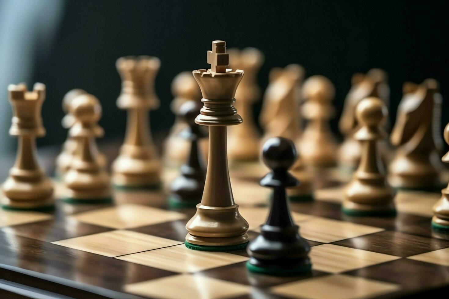 Chessboard with business strategy, tactic and competition of a chess game. Business and leadership concept by AI Generated photo