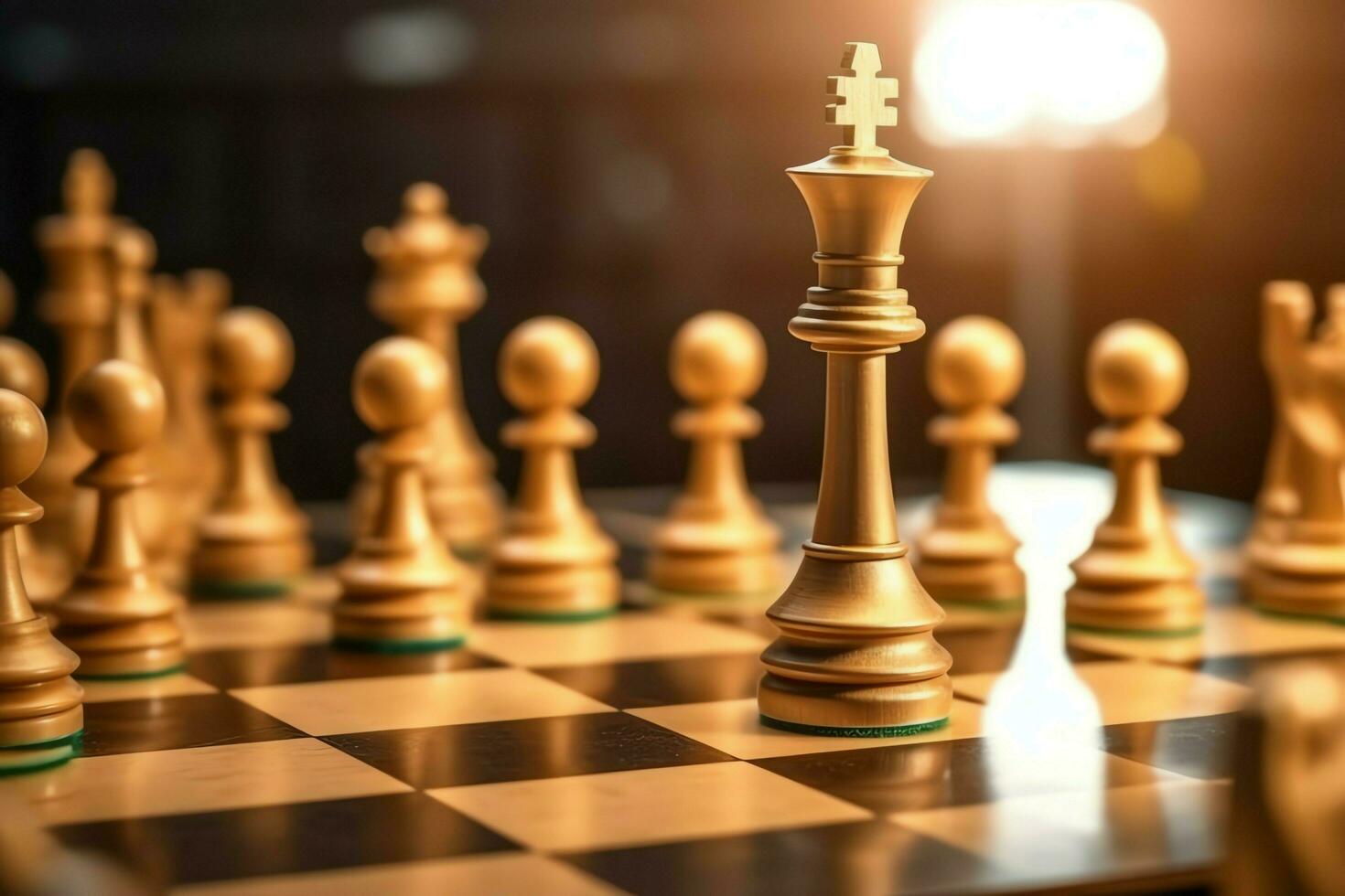 Chessboard with business strategy, tactic and competition of a chess game. Business and leadership concept by AI Generated photo