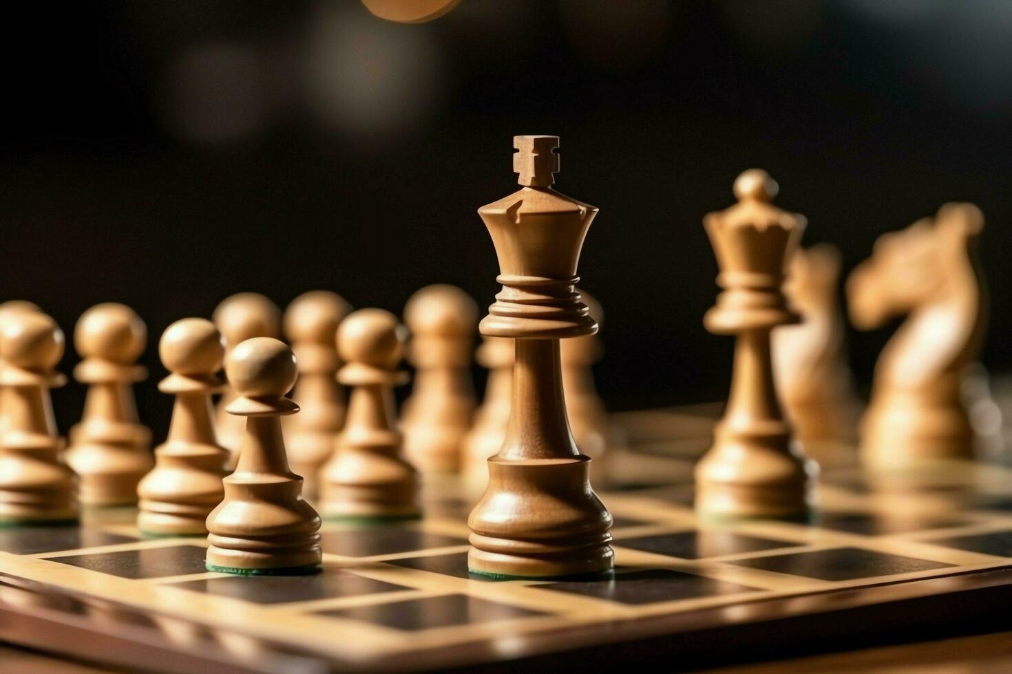 Chessboard with business strategy, tactic and competition of a chess game. Business and leadership concept by AI Generated photo