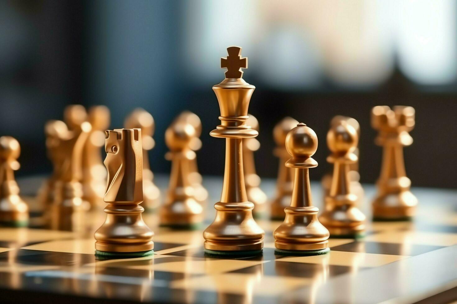 Chessboard with business strategy, tactic and competition of a chess game. Business and leadership concept by AI Generated photo