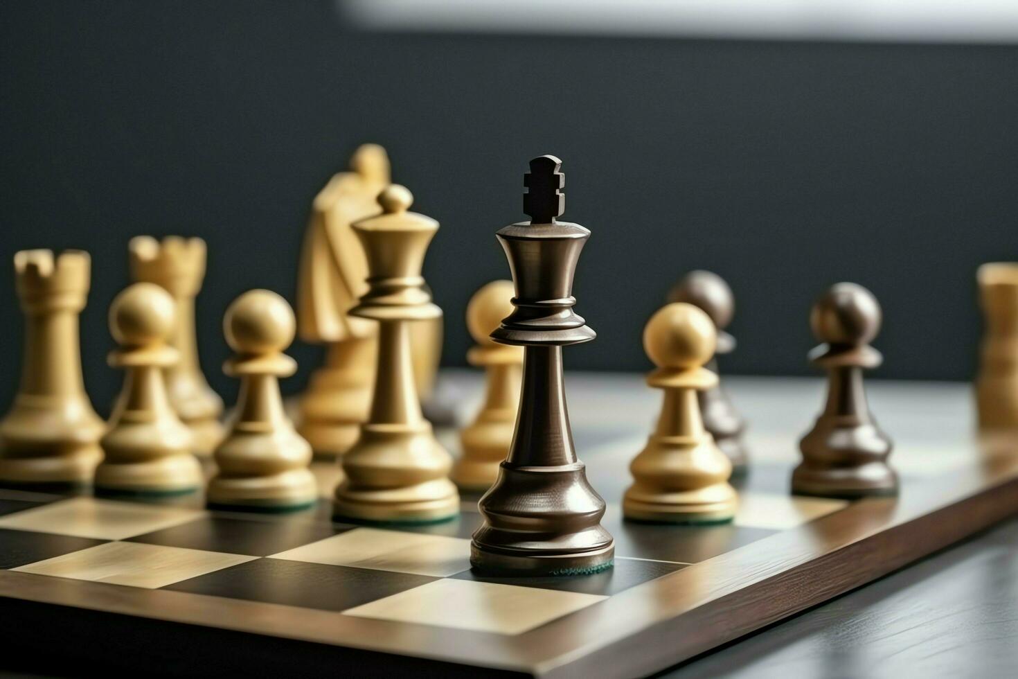 Chessboard with business strategy, tactic and competition of a chess game. Business and leadership concept by AI Generated photo